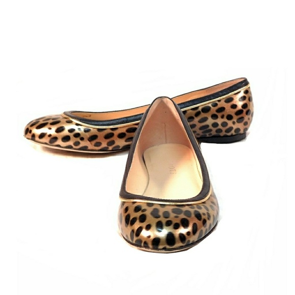 Talbots Shoes - TALBOTS LEOPARD PRINT LEATHER GOLD TRIM FLATS